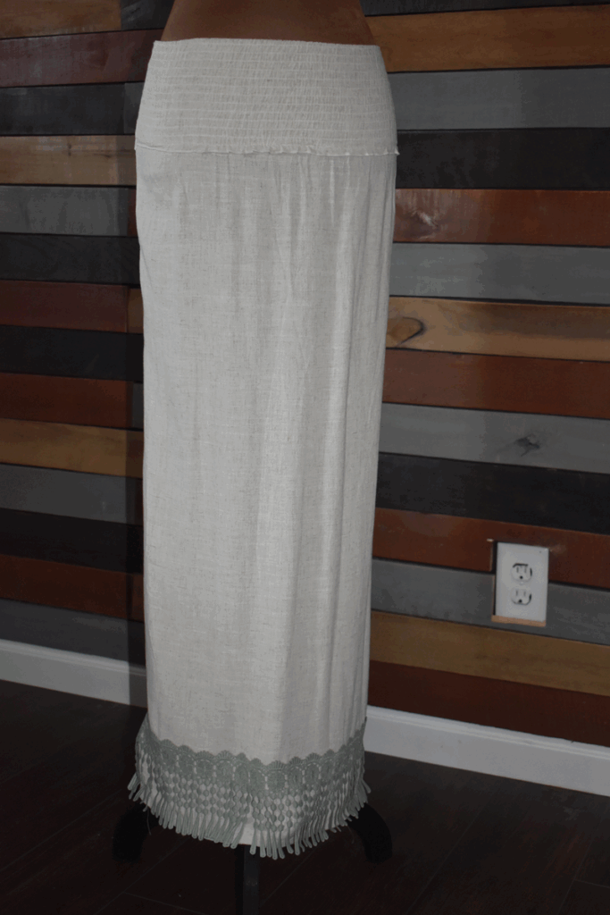 Green Linen Embroidered Skirt