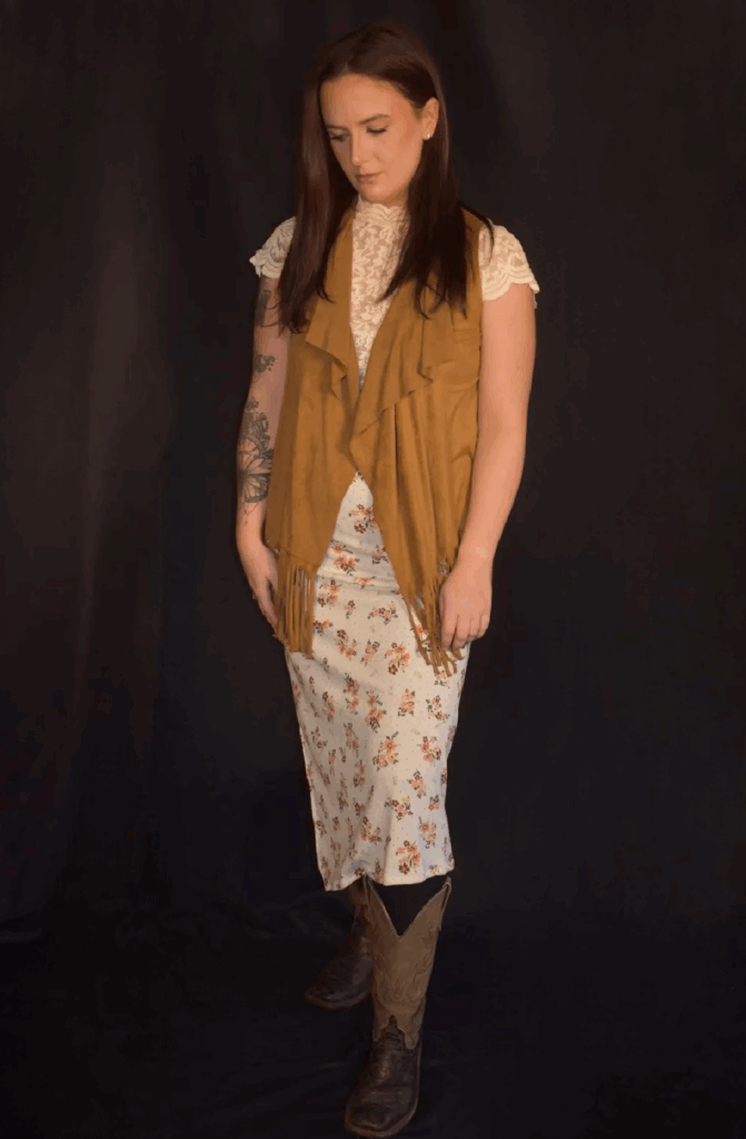 Tan Ribbed Floral Skirt