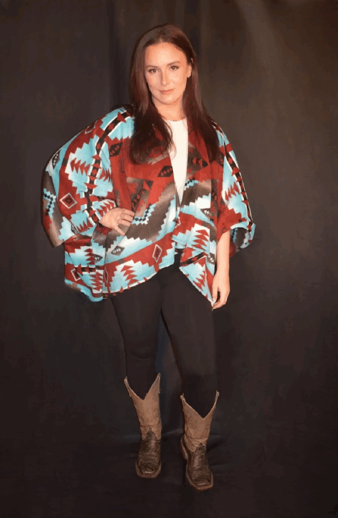 Red-Blue Fleece Azteca Ruana