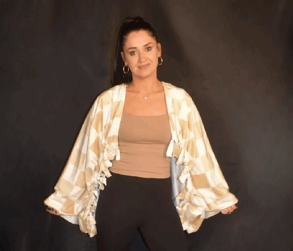 Tan Checkered Fleece Ruana
