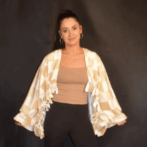 Tan Checkered Fleece Ruana