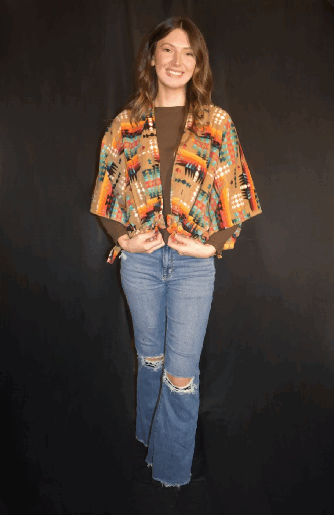 Multi Color Fleece Azteca Ruana